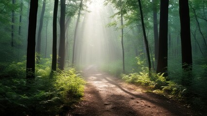 Fototapeta premium the trees are foggy, their trunks are bare,