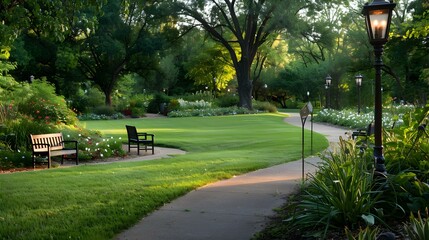 Fototapeta premium The park has a fresh lawn shady trees picture