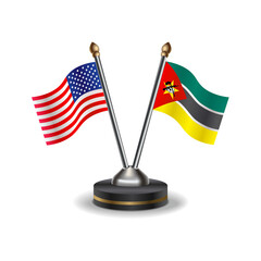 United States (USA) and Mozambique table flags relation with background transparent