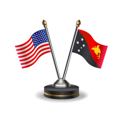 United States (USA) and Papua New Guinea table flags relation with background transparent