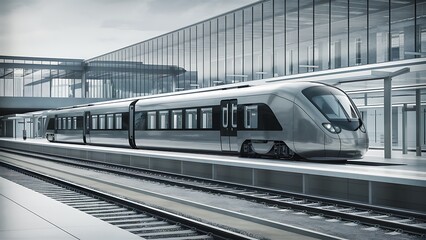 Fototapeta premium railway station with modern train without crowd and humans background