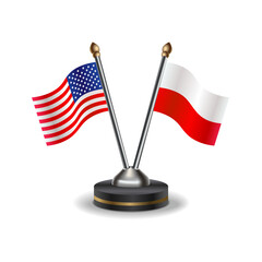 United States (USA) and Poland table flags relation with background transparent