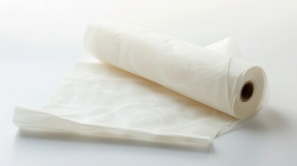 Fototapeta premium Roll of butcher paper, unrolled slightly, with a clean white surface, ready for wrapping meats, displayed on a white background with isolate white background