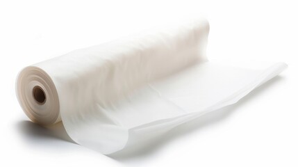 Fototapeta premium Roll of butcher paper, unrolled slightly, with a clean white surface, ready for wrapping meats, displayed on a white background with isolate white background