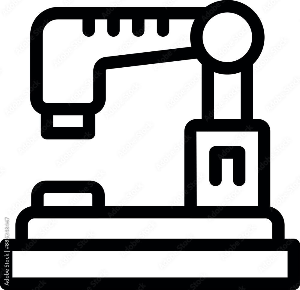Poster robotic arm picking up object in factory automation process icon outline
