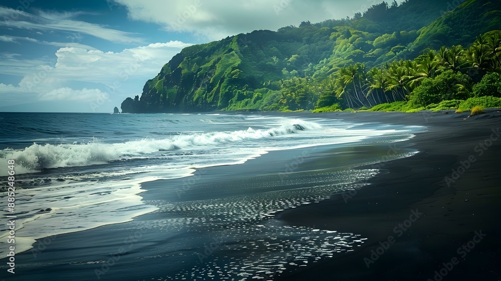 Wall mural A black sand beach on a volcanic island picture