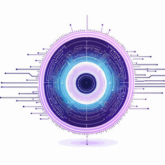 Obraz premium High-Tech Eye: Circular Illustration of Advanced Technology with Circuit Board and Gears