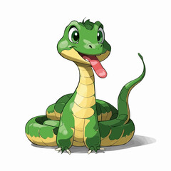 Fototapeta premium Friendly Green Snake with Pink Tongue and White Teeth