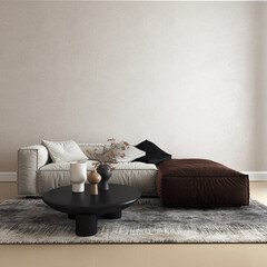 Home and decoration and cozy living room interior design and whiten wall background. 3D render.
