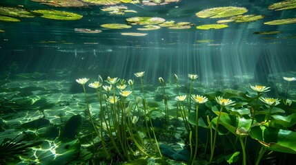 Rare aquatic plants in a clear lake