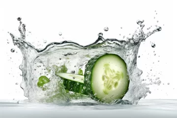 Tableau sur plexiglas  CUCUMBER: Refreshing Cucumber in Water Splash  © PHOTRIX