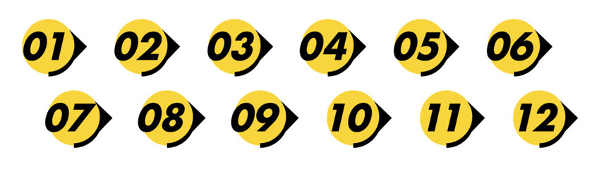 Bullet points numbers from 1 to 12 list