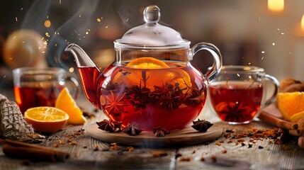 Rooibos tea in a glass teapot with aromatic img