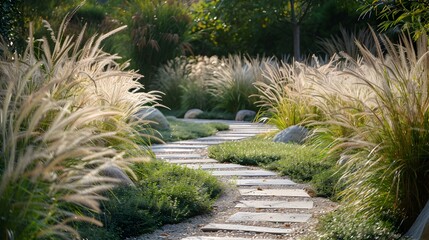 A grass garden with tall ornamental grasses picture