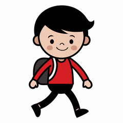 A cute boy going to school vector art illustration