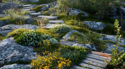 Naklejka premium A garden on a rock with plants that
