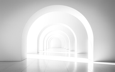 Fototapeta premium A series of white arches create a bright, minimalist space with a diminishing perspective.
