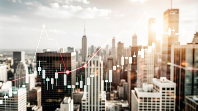 Cityscape with Financial Data Overlay
