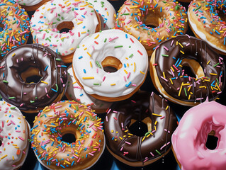 Glazed Doughnuts with Icing and Sprinkles on Top