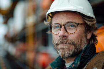 Close-up portrait of middle-aged male construction worker
