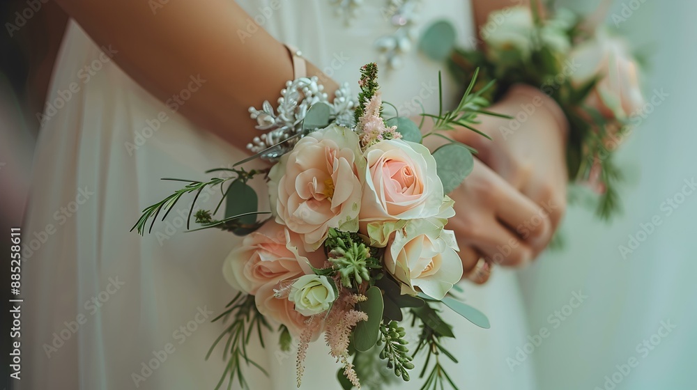 Poster Wedding bracelets for bridesmaids made from fresh flowers img