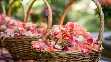 Wedding baskets with flower petals for guests ready img