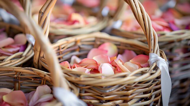 Wedding baskets with flower petals for guests ready picture