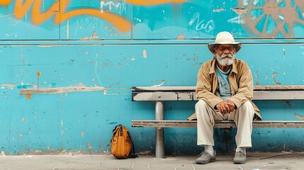 Naklejka premium Elderly Man Sitting on a Bench.