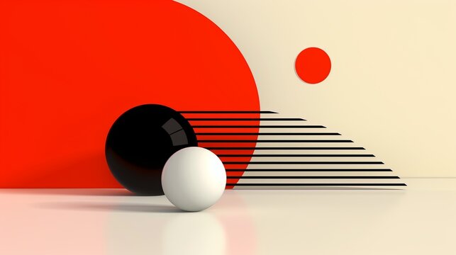 Dynamic composition of overlapping geometric shapes and patterns, creating a visually stimulating design. Illustration, Image, , Minimalism,