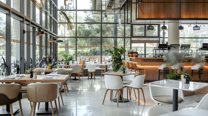 Modern restaurant with open plan large windows picture