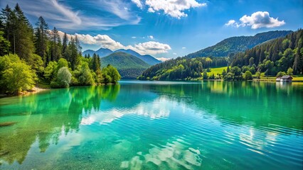 Serene turquoise Lake Millst?tter See in D?briach, Carinthia during a sunny summer day, Austria, mountains, nature