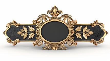 An ornate frame with gold accents and a black center