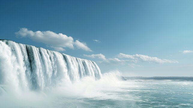 Capture the enchanting beauty of waterfall landscapes, where cascading streams and misty spray create a spectacle of natural power and aquatic splendor. Illustration, Image, , Minimalism,