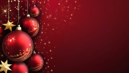 Festive Red Christmas Background with Golden Ornaments. Made with Generative AI Technology
