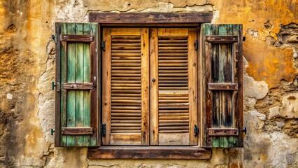 Old wooden window with weathered shutters , vintage, aged, rustic, traditional, historical, architecture, design