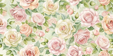 Seamless pattern with delicate roses in pastel colors, floral, roses, seamless, pattern, pastel, elegant, botanical
