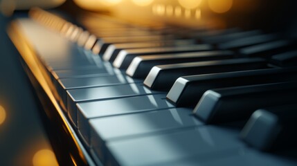 Warm sunset light on piano keyboard, musical inspiration concept
