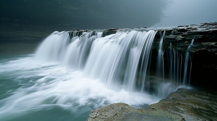Obraz premium Capture the enchanting beauty of waterfall landscapes, where cascading streams and misty spray create a spectacle of natural power and aquatic splendor. Illustration, Image, , Minimalism,
