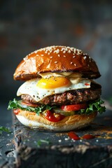 Delicious cheeseburger with bacon, lettuce, and tomato