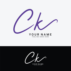 C, K, CK Initial letter logo. Alphabet CK Handwritten Signature logo