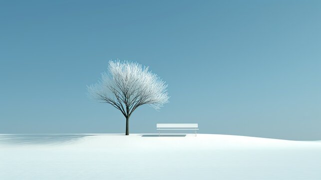 Capture the quiet elegance of a gentle snowfall transforming familiar landscapes into a serene, monochromatic dream of purity and tranquility. Illustration, Image, , Minimalism,