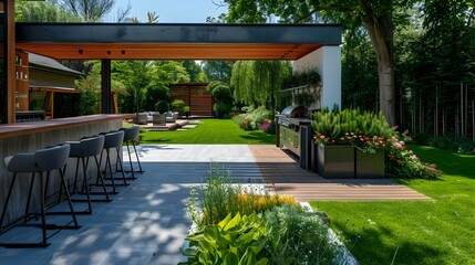 Terrace with outdoor bar and high bar stools img