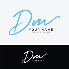 D, M, DM Initial letter logo. Alphabet DM Handwritten Signature logo
