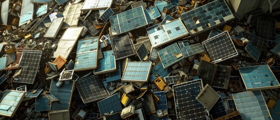 A public awareness campaign poster showing the impact of solar panel waste and promoting recycling solutions