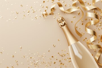 Obraz premium Bottle of champagne with confetti