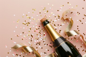 Fototapeta premium Bottle of champagne with confetti