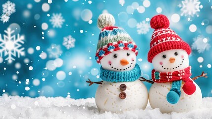 Fototapeta premium Two cute happy snowmen