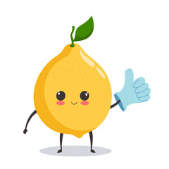 Vector illustration kawaii lemon giving thumbs up. A cute character with a smiling face.