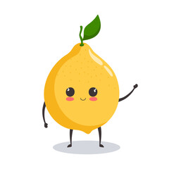 Vector illustration kawaii lemon with smiling face waving his hand