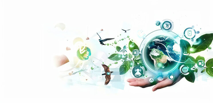 Sustainable Syntax: Futuristic Eco-Friendly AI Design with Green Elements and Tech Symbols